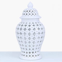 White Ceramic Ginger Jar Vase Home Decoration With Domed Lid 61cm