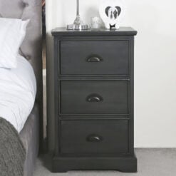 Arabella Grey Wood 3 Drawer Bedside Cabinet Bedside Table