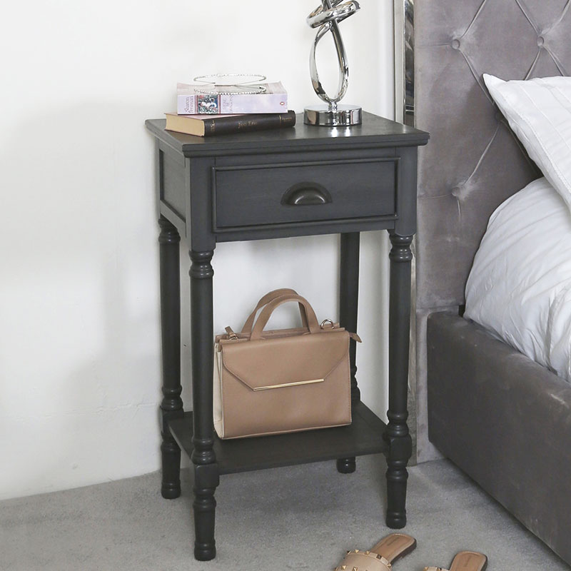 Arabella Grey Wood Large 1 Drawer, Large Side Table With Drawers