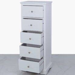 Arabella White Wood 5 Drawer Tallboy Cabinet Sideboard Chest