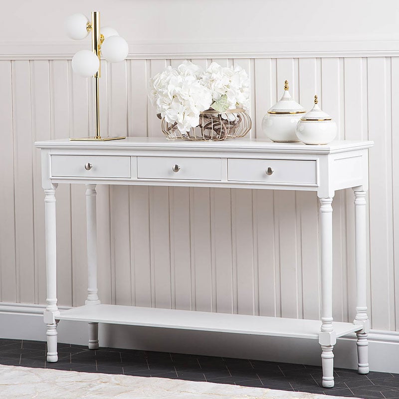Arabella White Wood Large 3 Drawer Console Table Hallway Table | Picture Perfect Home