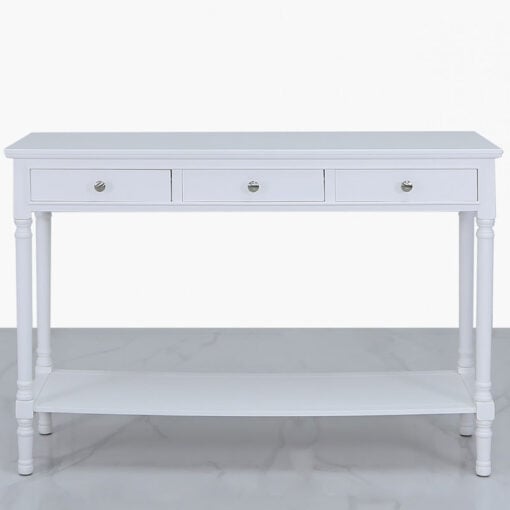 Arabella White Wood Large 3 Drawer Console Table Hallway Table
