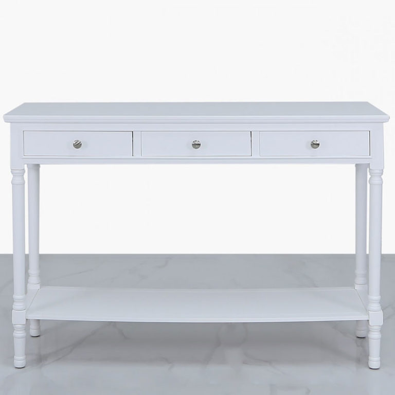 Arabella White Wood Large 3 Drawer Console Table Hallway Table