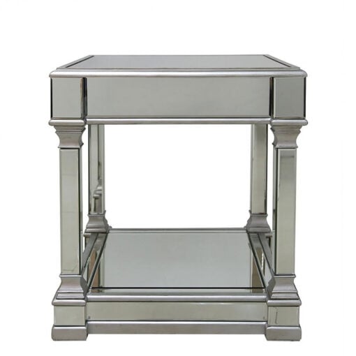 Athens Antique Silver Mirrored End Side Lamp Table