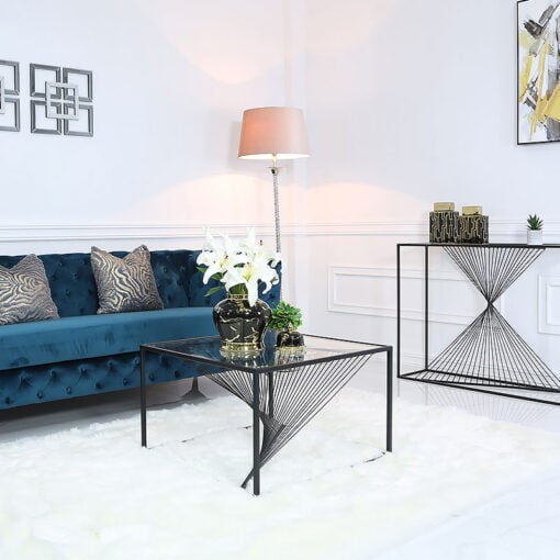 Ava Black Metal And Clear Glass Coffee Lounge Table With Unique Design