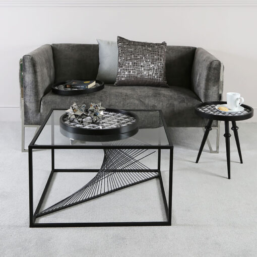 Ava Black Metal And Clear Glass Coffee Lounge Table With Unique Design