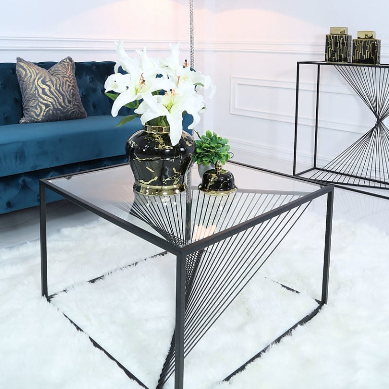 Ava Black Metal And Clear Glass Coffee Lounge Table With Unique Design ...