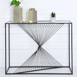 Ava Black Metal And Clear Glass Console Table With Unique Design