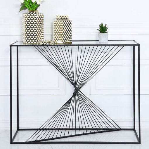 Ava Black Metal And Clear Glass Console Table With Unique Design