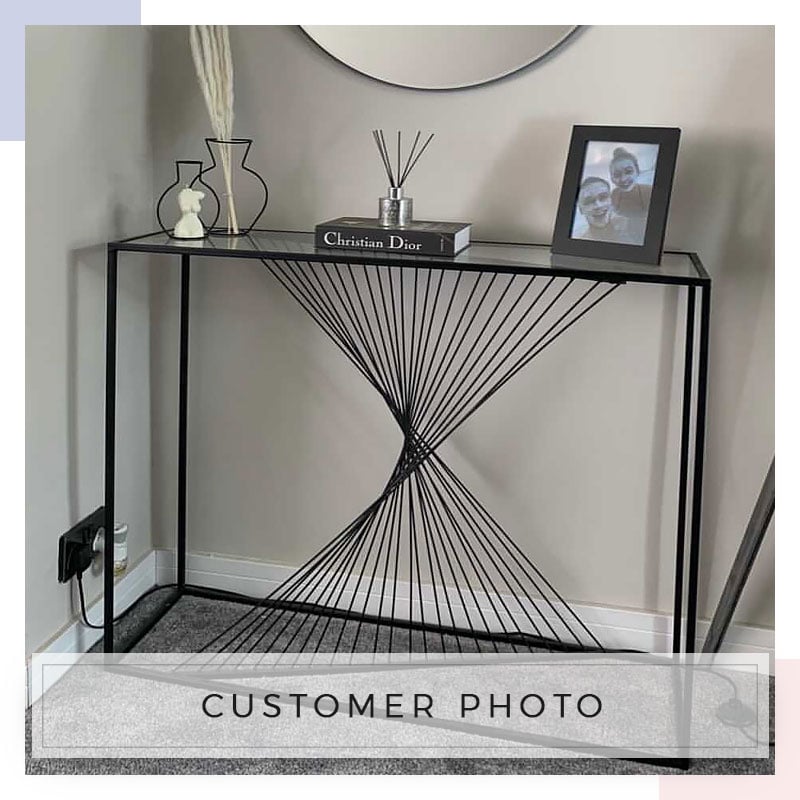 Ava Black Metal And Clear Glass Console, Black Metal And Glass Console Table Uk