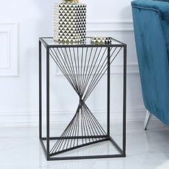 Ava Black Metal And Clear Glass Side End Table With Unique Design