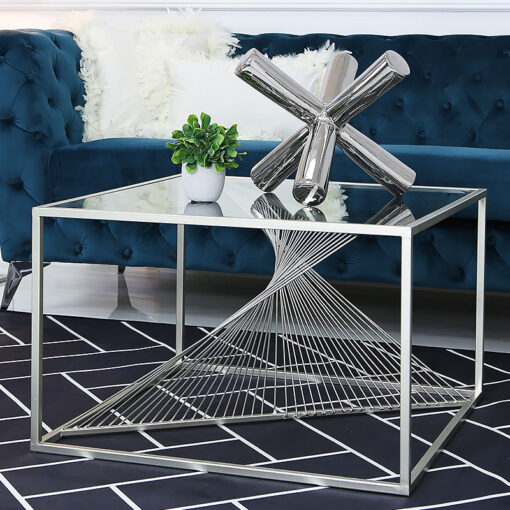 Ava Silver Metal And Clear Glass Coffee Table With Unique Design