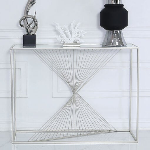 Ava Silver Metal And Clear Glass Console Table With Unique Design