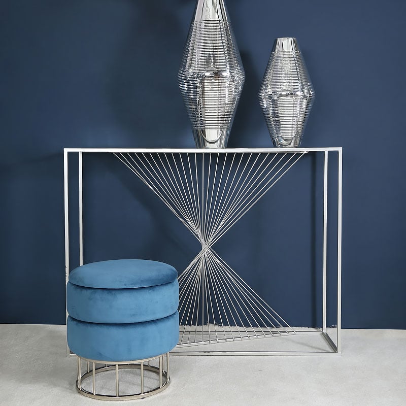 Ava Silver Metal And Clear Glass, Silver Console Table