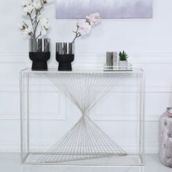 Ava Silver Metal And Clear Glass Console Table With Unique Design