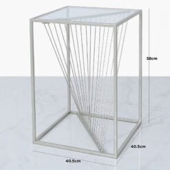Ava Silver Metal And Clear Glass Side End Table With Unique Design