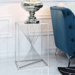 Ava Silver Metal And Clear Glass Side End Table With Unique Design