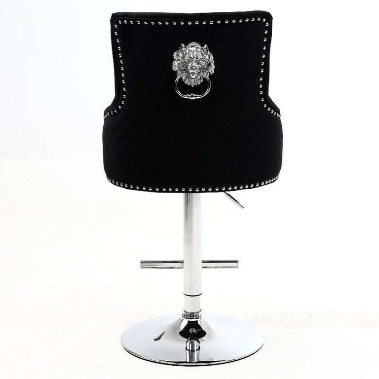 Camilla Black Velvet And Chrome Bar Stool With A Lion Ring Knocker