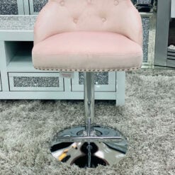 Camilla Pink Velvet And Chrome Bar Stool With A Lion Ring Knocker