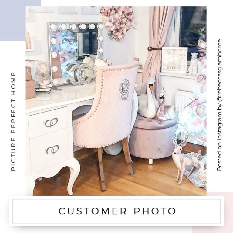 Set Of 2 Camilla Pink Velvet And Chrome Dining Chairs With Lion Ring