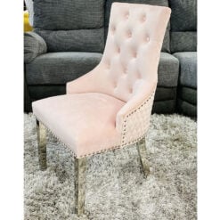 Camilla Pink Velvet And Chrome Dining Chair With Lion Ring Knocker