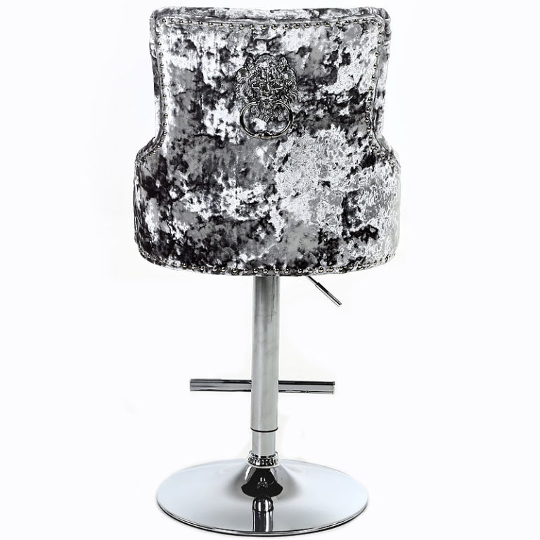 Camilla Crushed Velvet And Chrome Bar Stool With Lion Ring Knocker