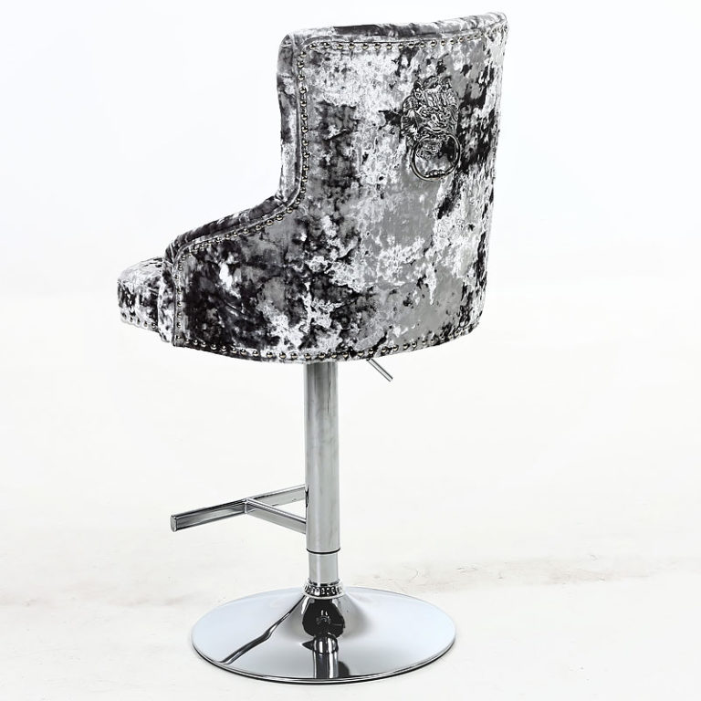 Camilla Crushed Velvet And Chrome Bar Stool With Lion Ring Knocker