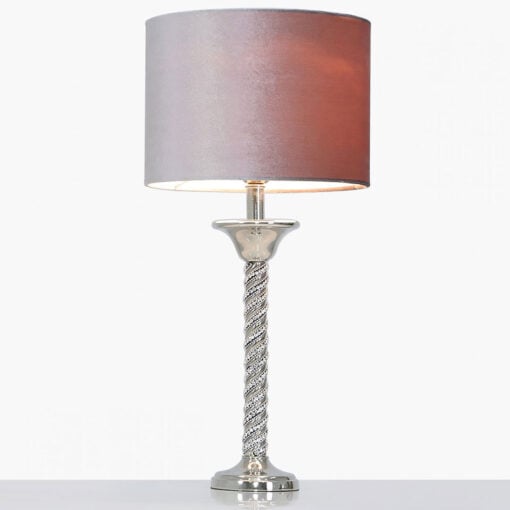 Diamond Glitz Twist Table Lamp With Grey Velvet Shade 40cm