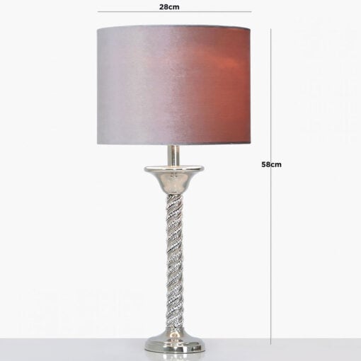 Diamond Glitz Twist Table Lamp With Grey Velvet Shade 40cm