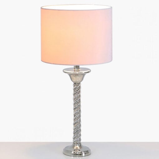 Diamond Glitz Twist Table Lamp With Pink Velvet Shade 40cm