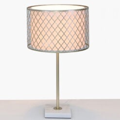 Gold Metal And White Marble Table Lamp With Marrakech Mesh Shade