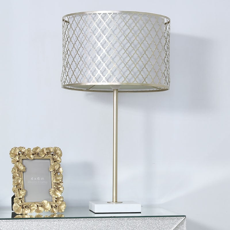 Gold Metal And White Marble Table Lamp, Metal Mesh Table Lamp