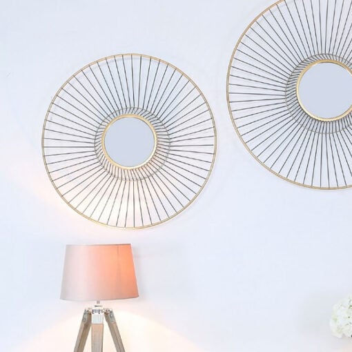 Gold Metal Wall Art With A Round Mirror 66cm