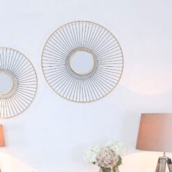 Gold Metal Wall Art With A Round Mirror 76cm