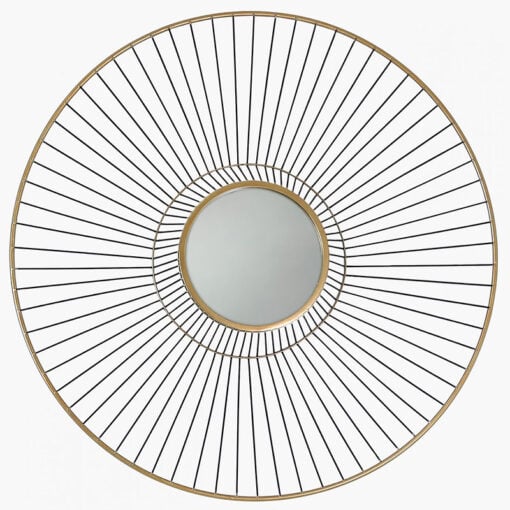 Gold Metal Wall Art With A Round Mirror 76cm