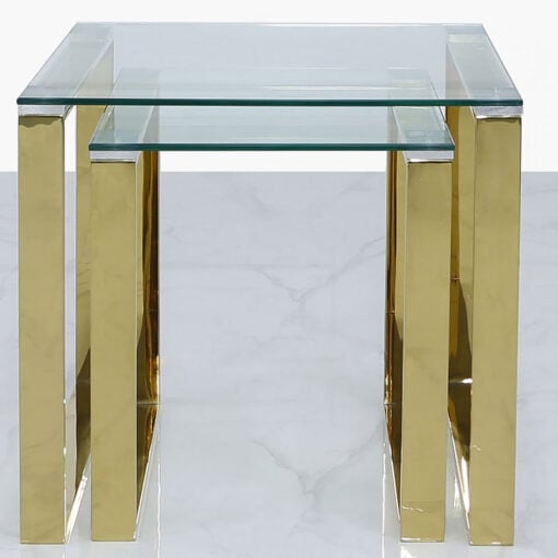 Harper Nest Of 2 Gold Steel And Clear Glass End Side Tables