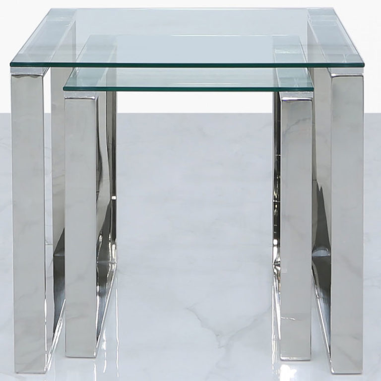 Harper Nest Of 2 Stainless Steel And Clear Glass End Side Tables