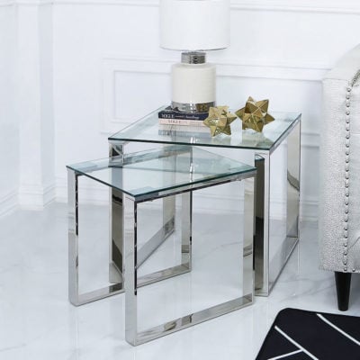 Harper Nest Of 2 Stainless Steel And Clear Glass End Side Tables ...