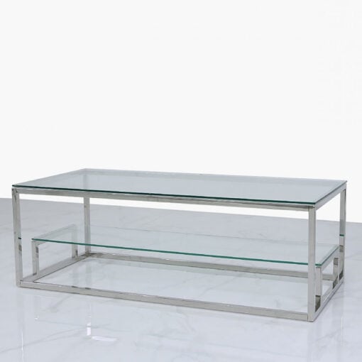 Harper Stainless Steel And Clear Glass Tiered Coffee Lounge Table