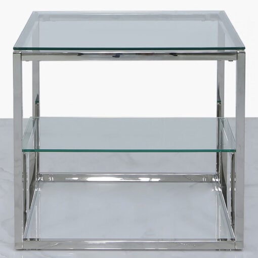 Harper Stainless Steel And Clear Glass Tiered End Side Table