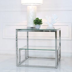 Harper Stainless Steel And Clear Glass Tiered End Side Table