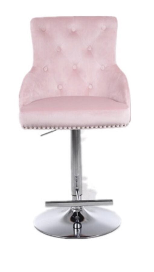 Camilla Pink Velvet And Chrome Bar Stool With A Lion Ring Knocker