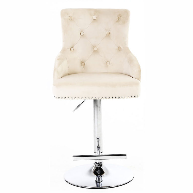 Camilla Mink Velvet And Chrome Bar Stool With A Lion Ring Knocker