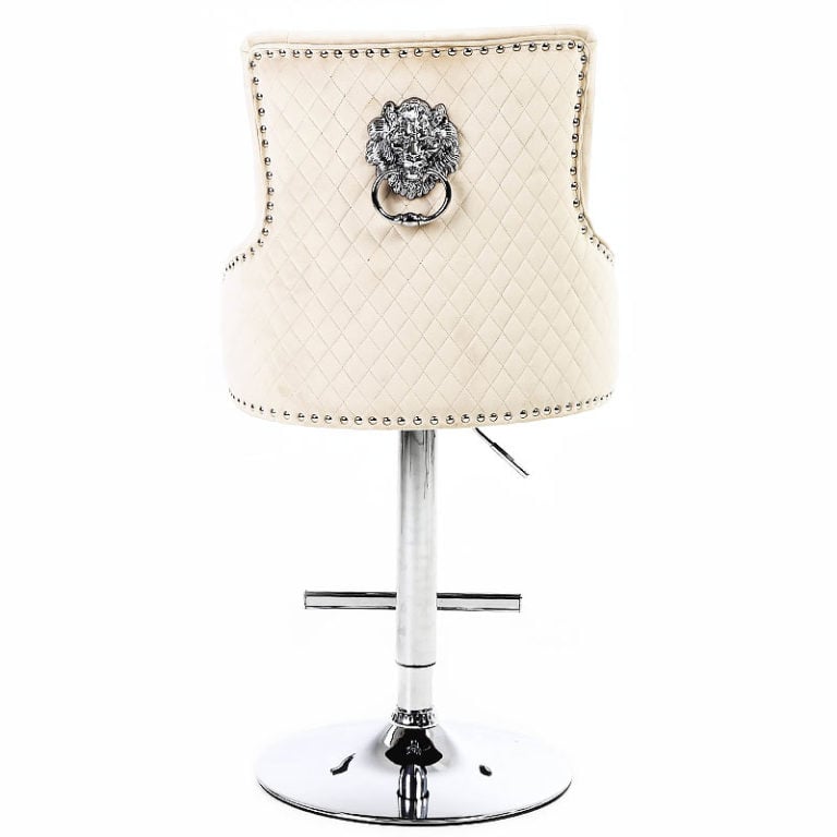 Camilla Mink Velvet And Chrome Bar Stool With A Lion Ring Knocker