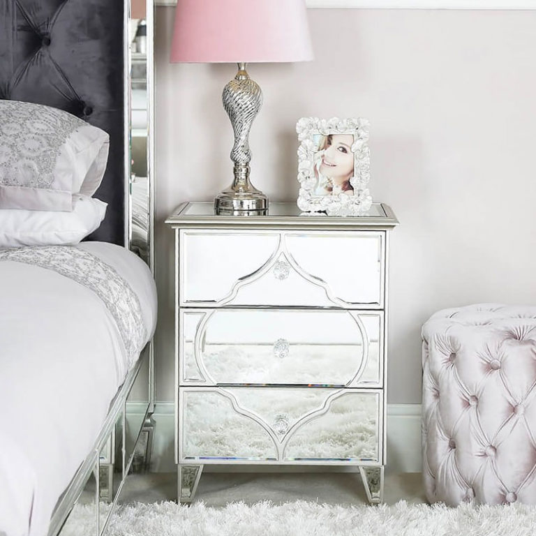 Sahara Marrakech Moroccan Silver Mirrored 3 Drawer Bedside Cabinet ...