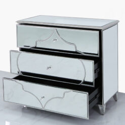 Sahara Marrakech Moroccan Silver Mirrored Large 3 Drawer Chest Cabinet