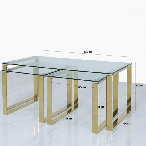 Set Of 1 Harper Gold And Clear Glass Coffee Table And 2 End Tables