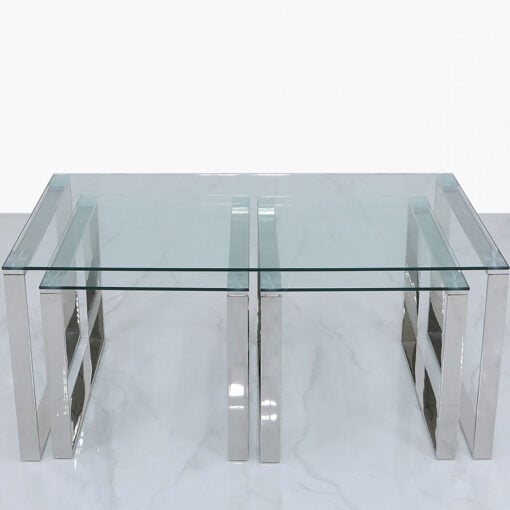 Set Of 1 Harper Steel And Clear Glass Coffee Table And 2 End Tables