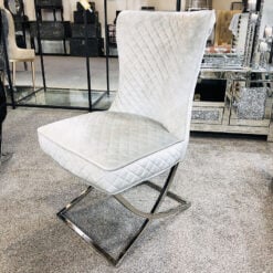 Hepburn Silver Velvet Tufted Back Dining Chair With Curved Chrome Legs