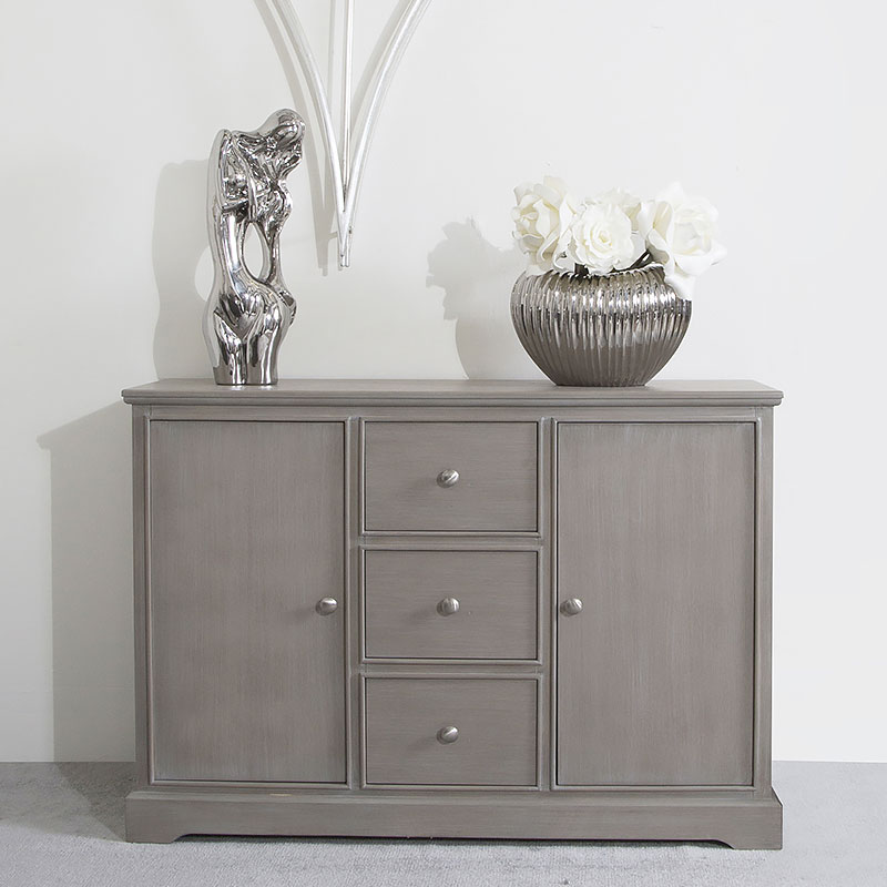 Arabella Taupe Wood 3 Drawer 2 Door Sideboard Picture Perfect